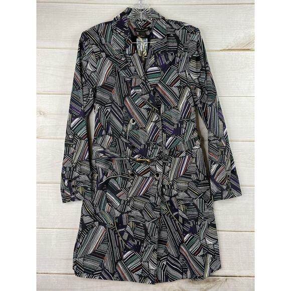 Duro Olowu Jacket Womens Sz S Black Abstract Print Trench Belted Button Up NWOT - Picture 1 of 15